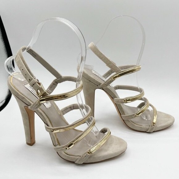 Rachel Zoe Strappy Heels Women’s Size 7 Suede Gold Accent Sandals - Picture 3 of 11